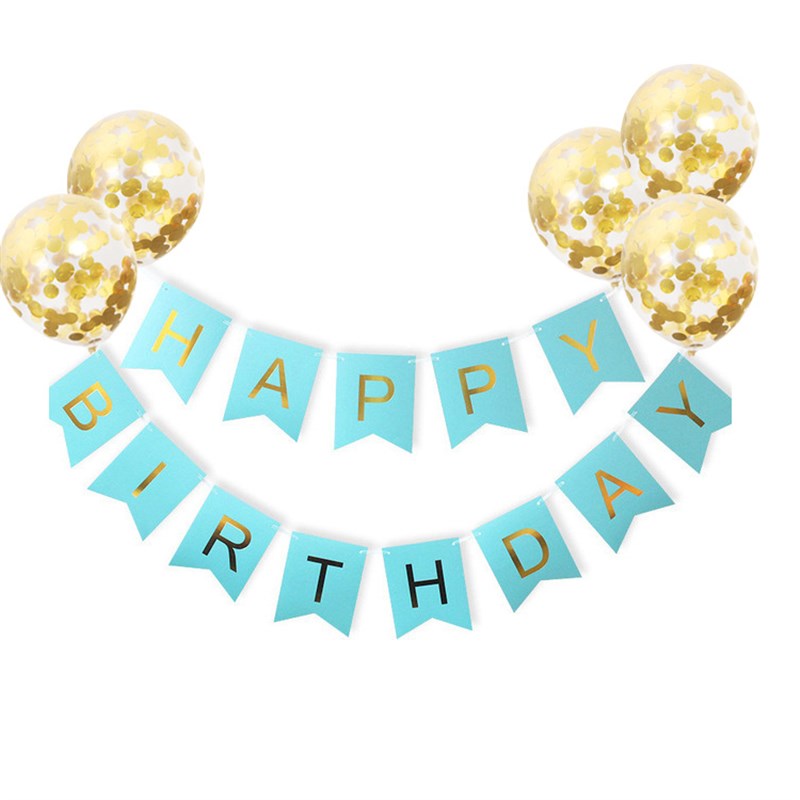 12X15 小号粉色烫金拉旗+5个12寸亮片乳胶气球套装 儿童生日装饰