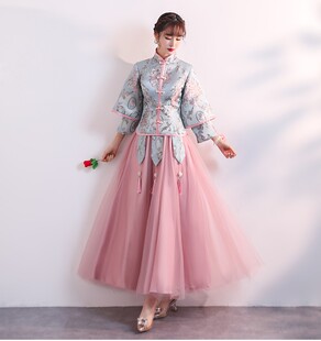 伴娘服2021新款中式新娘伴娘团创意姐妹裙中国风长款修身礼服春夏