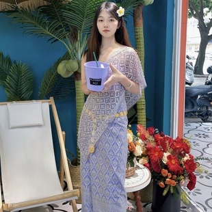 新款云南西双版纳傣族披肩不掉亮片服装女傣族表演工作服泰式旅游