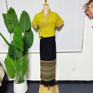 新款西双版纳傣族服装女提花上衣短袖工作服传统傣族日常装表演服