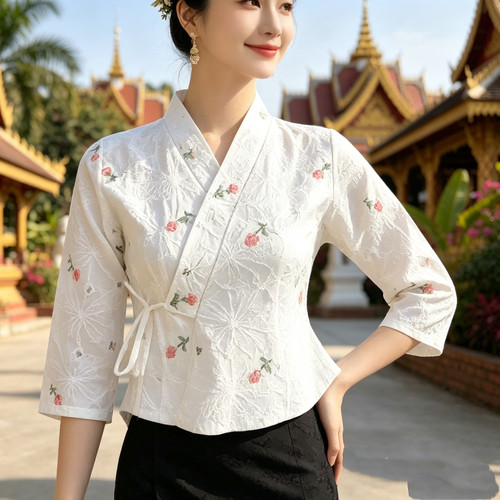 西双版纳傣装上衣中袖傣族服装民族女装跳舞薄款传统日常新款