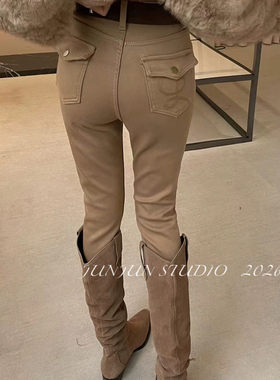 JUNJUN-STUDIO-6年早春韩版复古包臀小脚九分牛仔裤(配腰带)10872