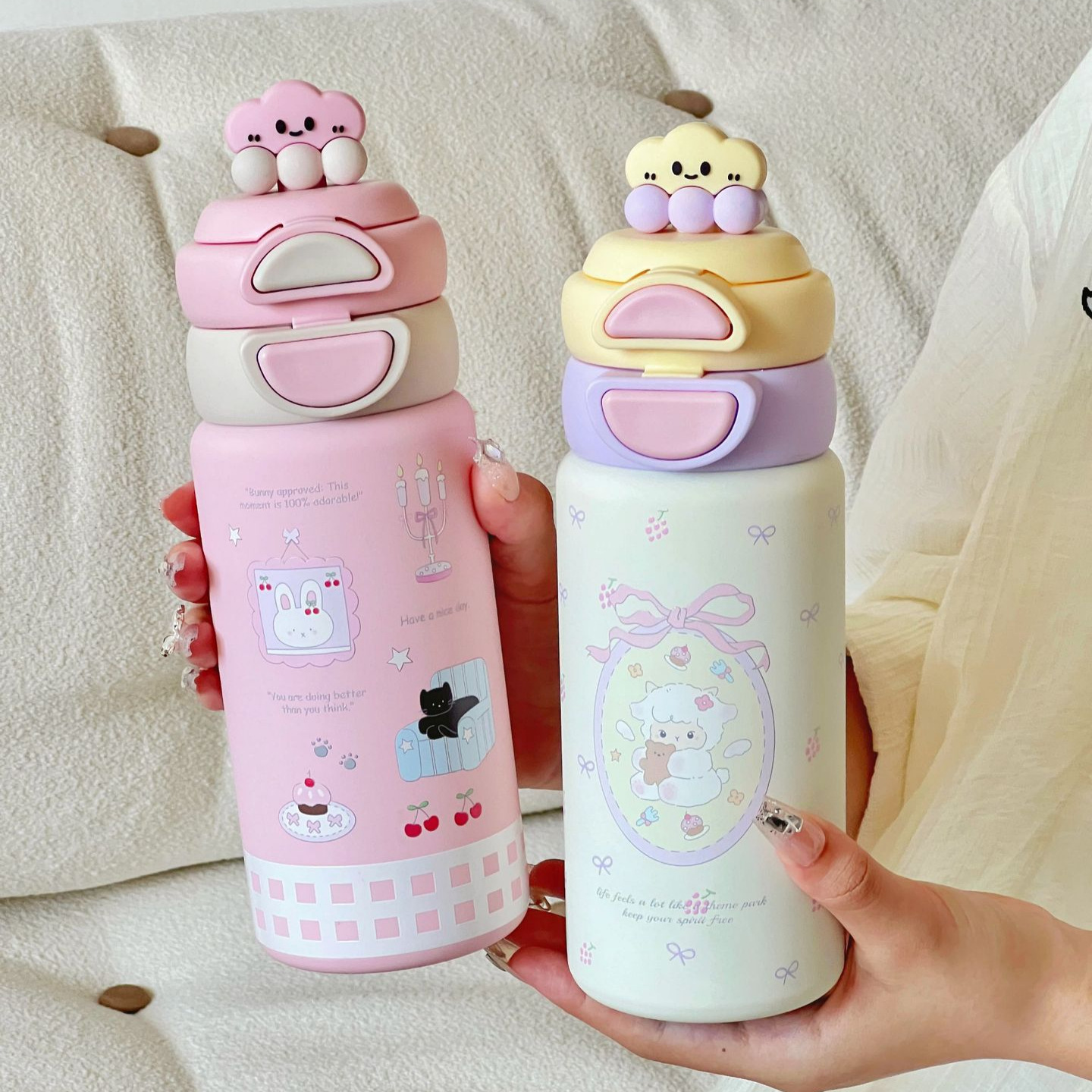 儿童保温杯一盖双饮吸管杯不锈钢316学生可爱卡通高颜值水杯