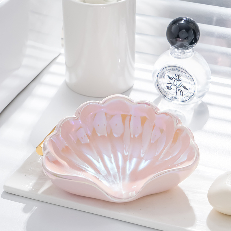 电镀贝壳陶瓷肥皂盒沥水香皂盒卫生间洗手台浴室柜轻奢装饰品摆件