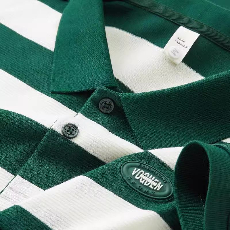 POLO衫男2025夏季新款条纹短袖冰凉感休闲翻领T恤薄款时尚上衣男