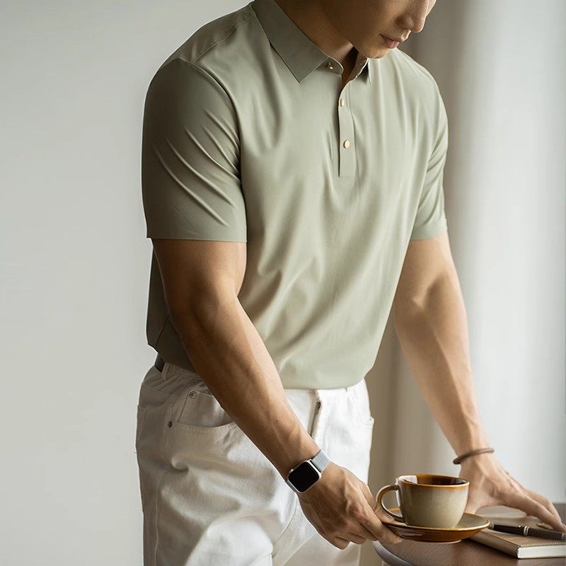 【无痕压胶】冰丝凉感短袖polo衫男轻商务休闲短袖翻领男士T恤衫
