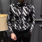 长袖 衬衫 春秋新款 男士 几何图案印花高级商务衬衣潮流痞帅男装 寸