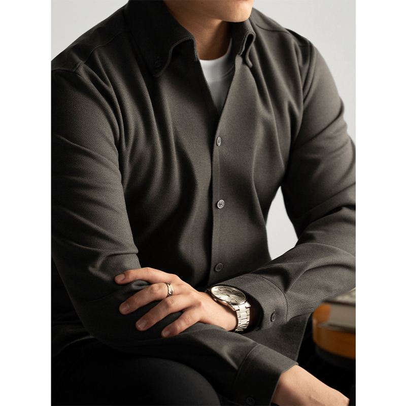 男士长袖衬衫修身V领衬衣