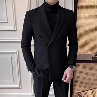 两件套高档休闲商务西装 男商务正装 时尚 外套西服套装 通勤韩版 修身