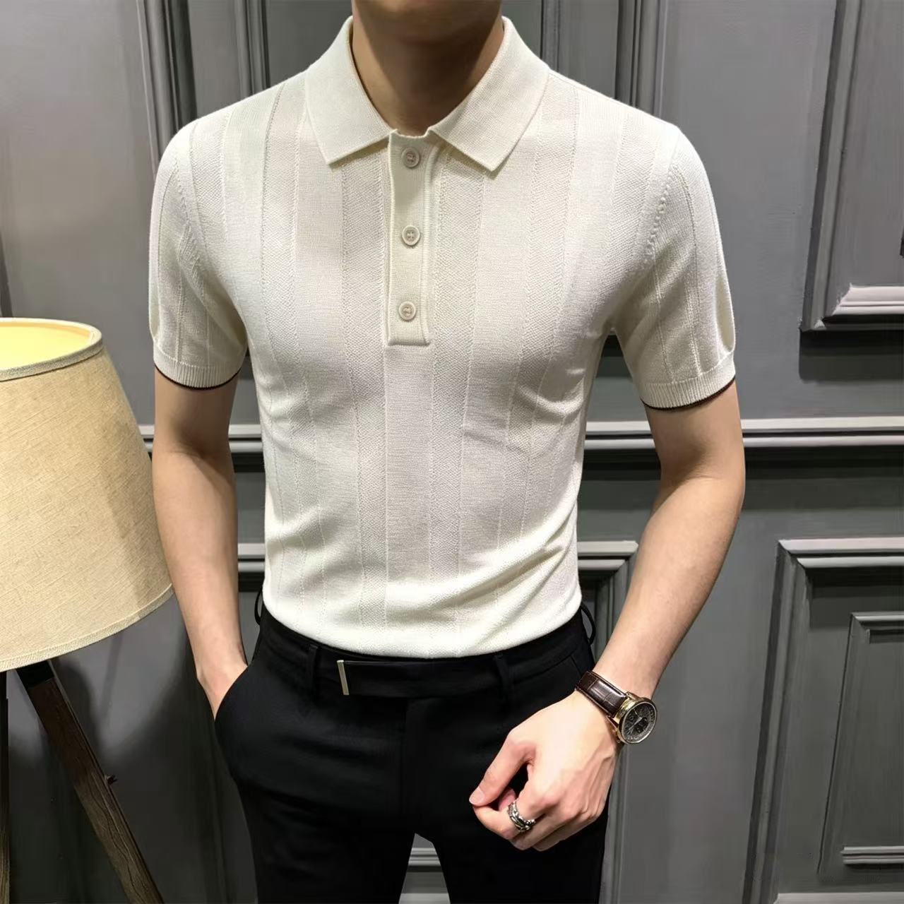 老钱风冰丝亚麻男士短袖Polo衫