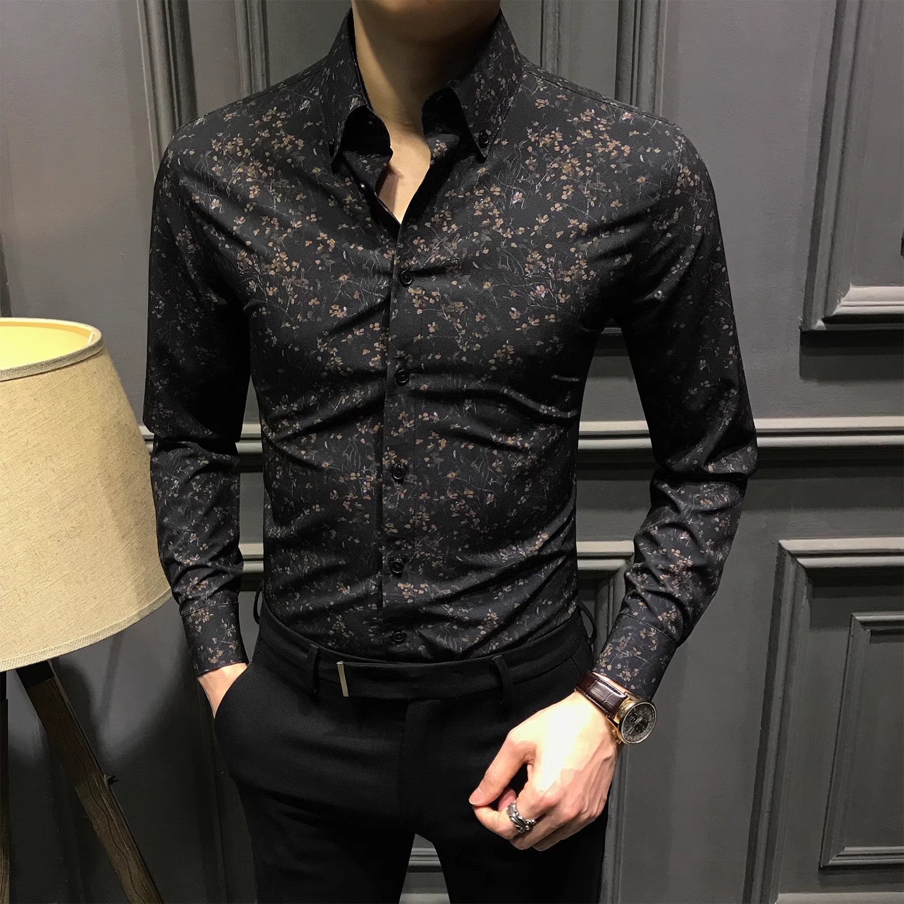 男士长袖衬衫2025新款高级印花