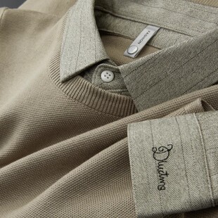 加绒加厚保暖男士衬衫领假两件毛衣秋冬新款修身款休闲刺绣针织衫