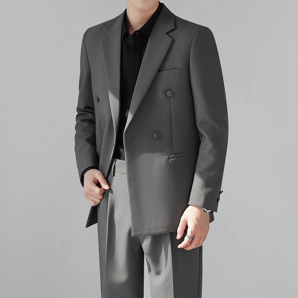 秋季新款肌理休闲西装男套装高级感双排扣小西服青年单西上衣外套