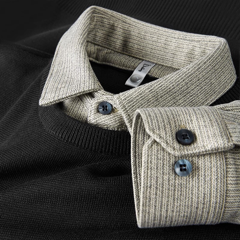 质感高端撞色厚款假两件毛衣男2025秋冬季爆款针织保暖男士打底衫