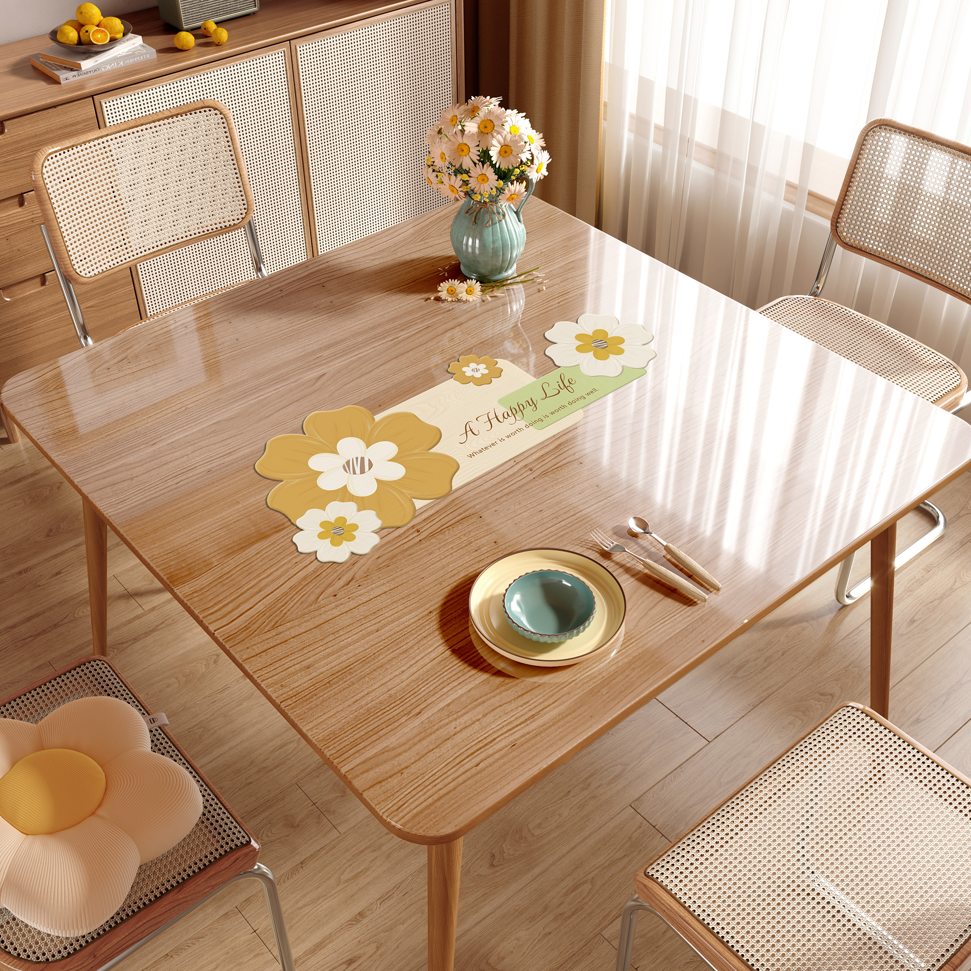 透明印花桌垫免洗防水防油正方形方桌桌布八仙桌PVC软玻璃桌面垫