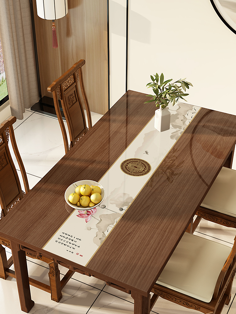 新中式软玻璃餐桌垫防水防油pvc透明印花桌布实木茶几桌垫保护垫