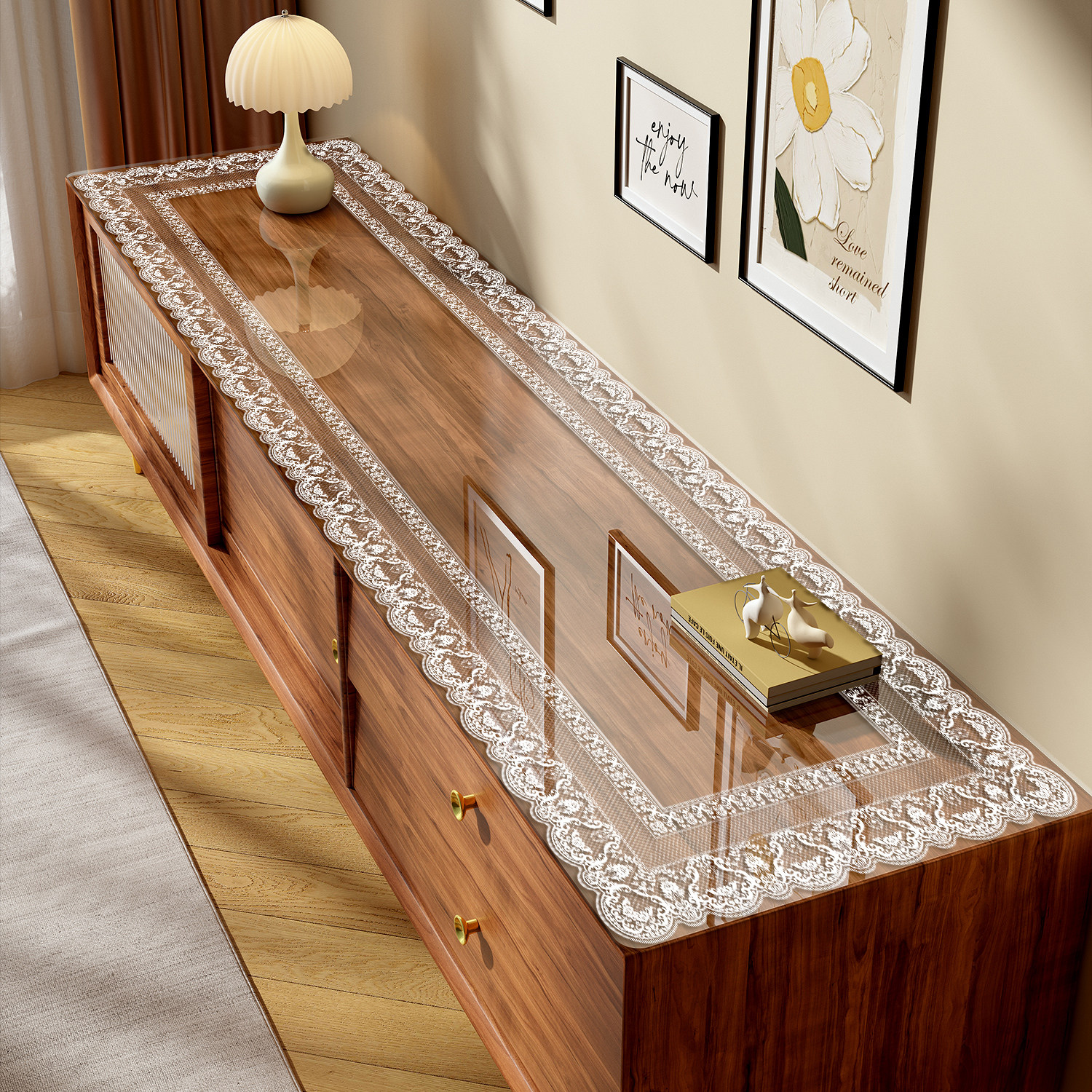 蕾丝半透电视机柜桌垫高级感透明软玻璃餐边柜桌布防水防油台面垫,居家布艺,桌布,淘宝优惠券,粉丝福利购,淘宝优惠卷