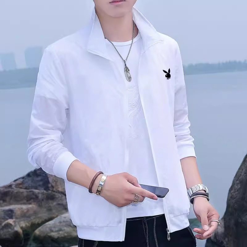 花花公子冰丝防晒衣男士夏季薄款白色衣服潮流潮牌休闲夹克外套男