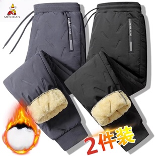 羊羔绒加绒加厚外穿保暖宽松休闲裤 稻草人秋冬季 加大码 男士 棉裤