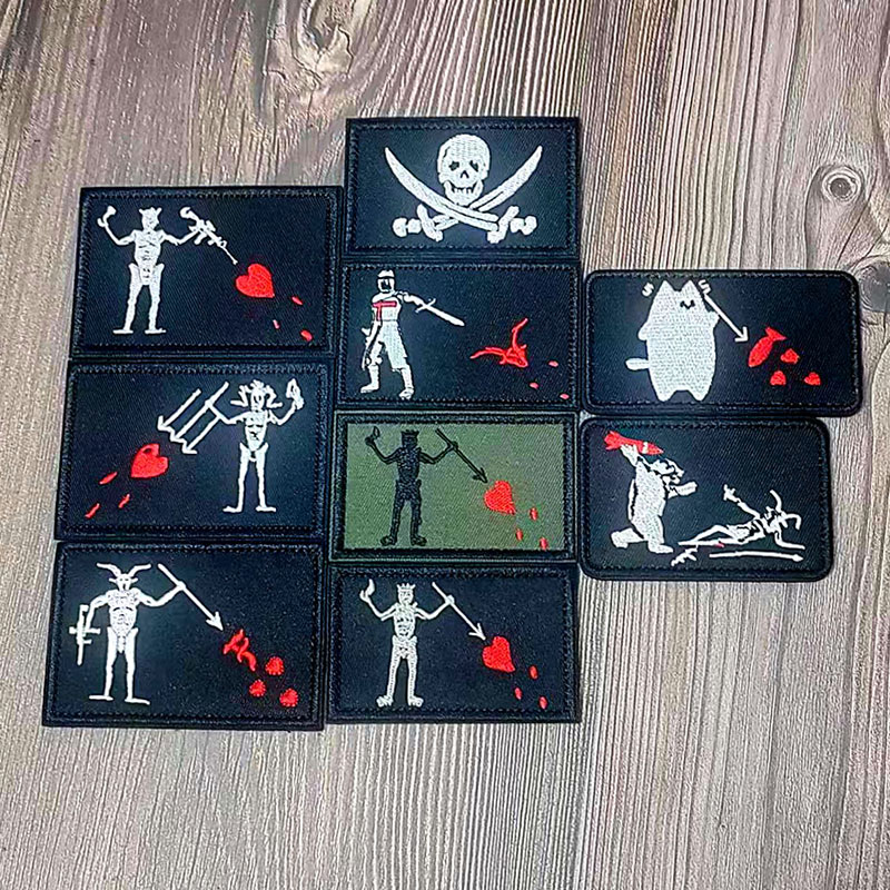 搞怪刺绣士气魔术贴徽章海盗爱德华胡子刺绣布贴三叉红心补丁臂章