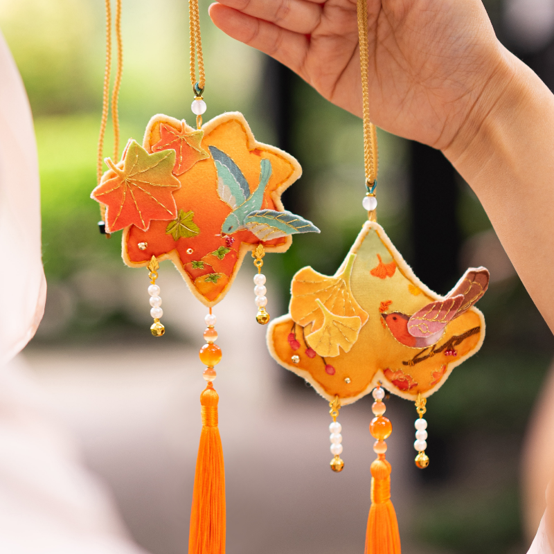 BIABIA刺绣diy手工材料包情侣自制礼物自绣国风秋日落叶香囊挂件,居家布艺,缝纫DIY材料套装,淘宝优惠券,粉丝福利购,淘宝优惠卷