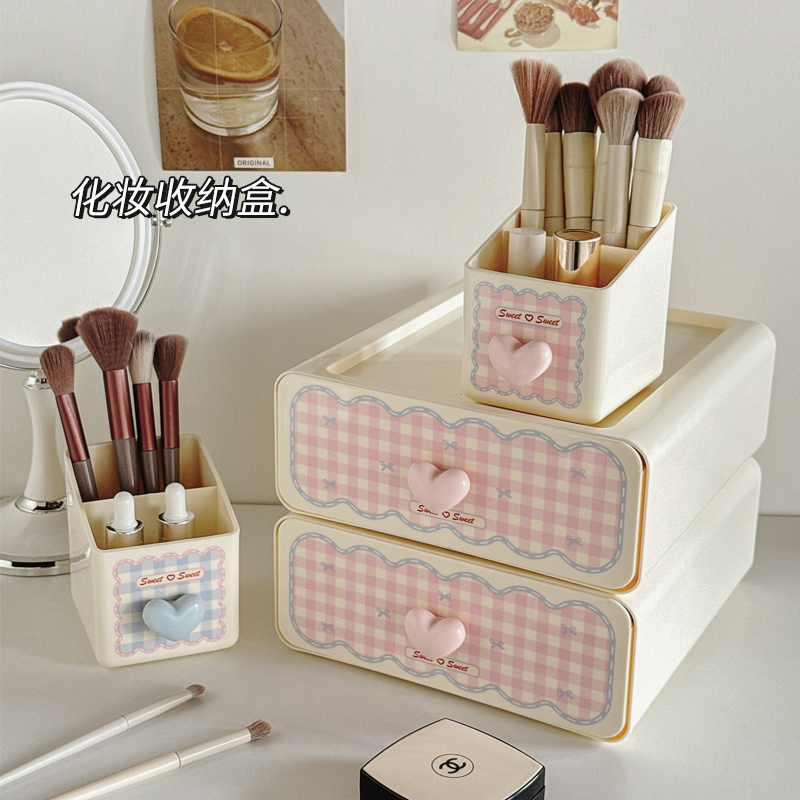 化妆品收纳盒桌面高级感抽屉式整理盒子梳妆台护肤品大容量置物架