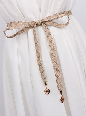 紫色小腰带腰炼女士装饰洋装细皮带打结腰绳裙带配裙子收腰绑带