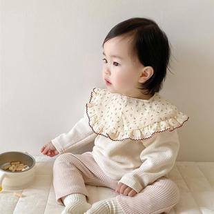 ins韩国新款春夏婴儿围嘴纯棉全软纱布女宝宝花瓣口水巾洋气围兜