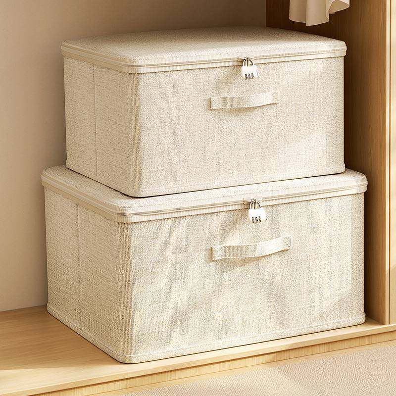 带密码锁衣服收纳箱家用布艺折叠储物筐高级天山棉麻衣物整理盒,收纳整理,收纳箱,淘宝优惠券,粉丝福利购,淘宝优惠卷