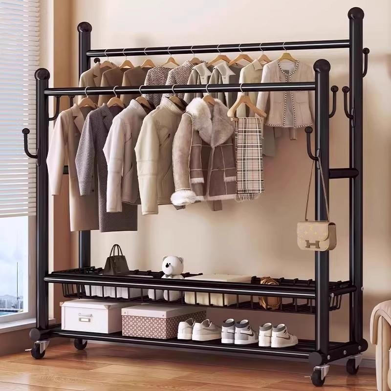 晾衣架落地卧室家用可移动挂衣架子室内房间衣服收纳架衣帽架