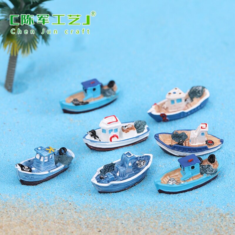 滩海边小渔船鱼缸造景水族小摆件