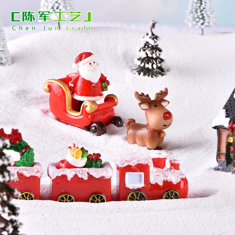 鹿鹿车微雪橇雪景摆件火车头车厢