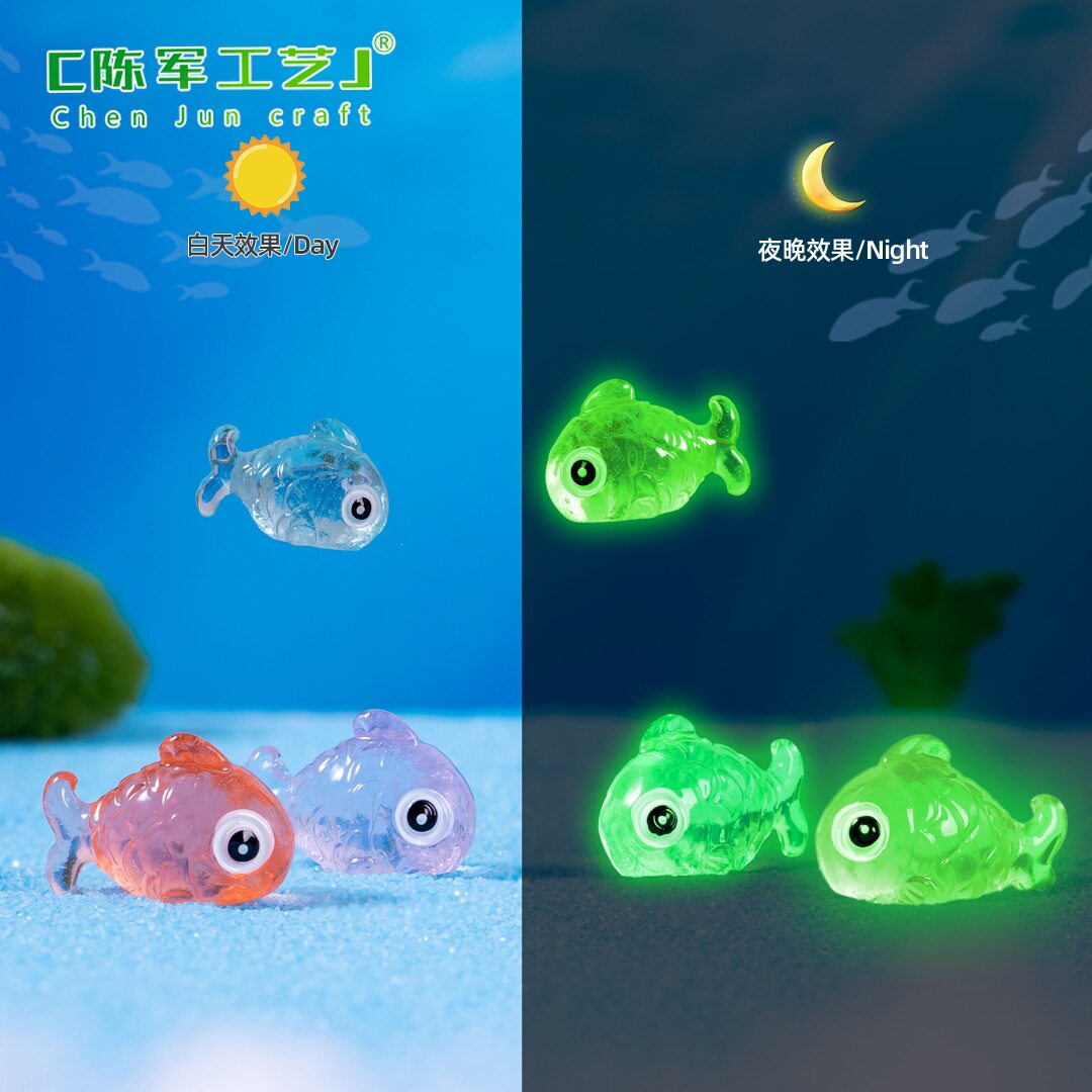 特价微鱼缸摆件夜光五彩鱼摆件饰品苔藓景观造景树脂品桌面小摆件