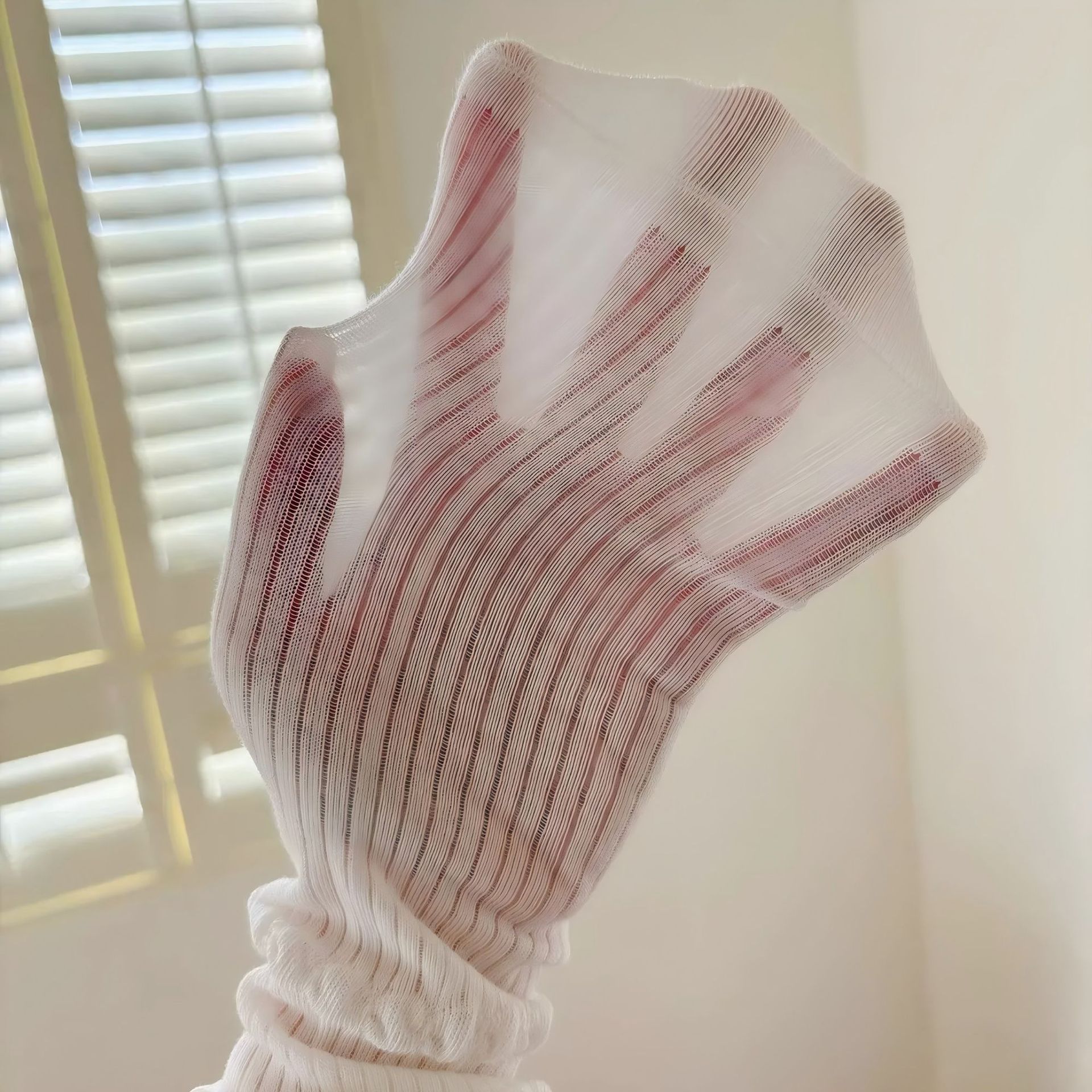 棉微透泡泡花边长筒袜纯色高筒运