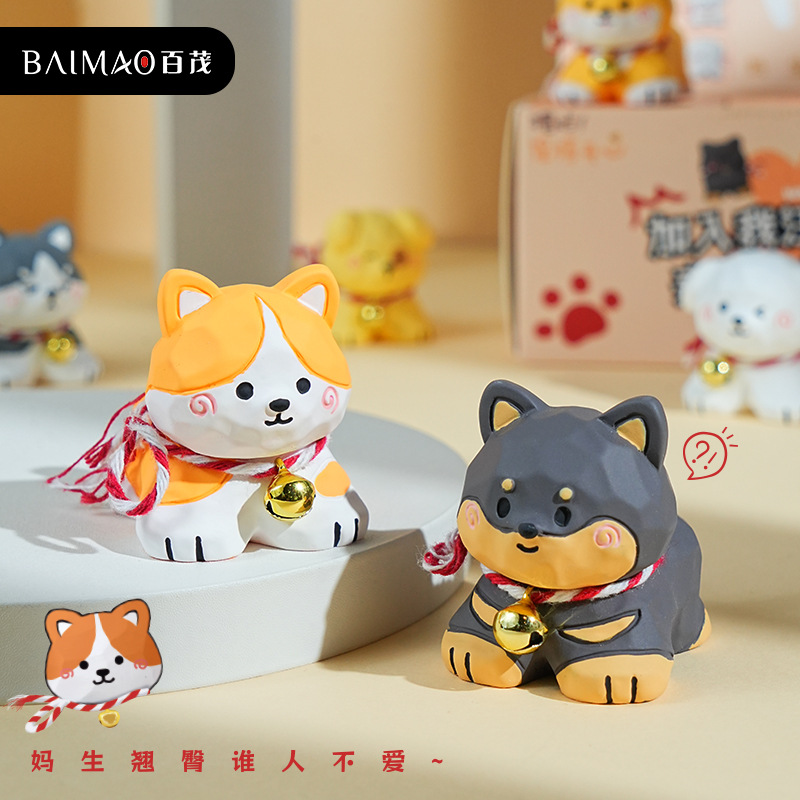 个性风格百茂原创木雕风汪汪教摆件可爱创意树脂柯基柴犬家居桌面
