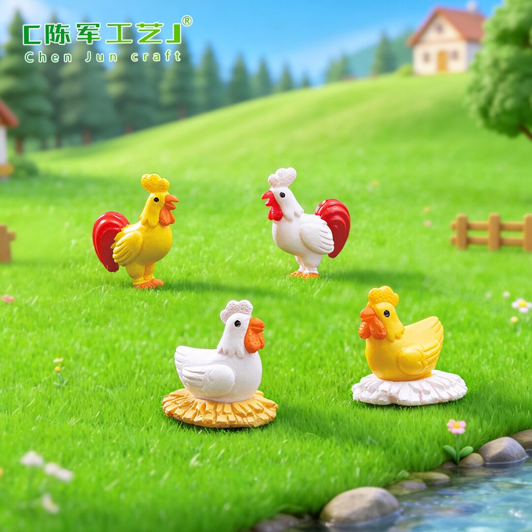 你仿真公鸡一家pvc苔藓装饰公仔