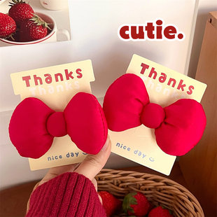 工厂价少女感红色蝴蝶结发夹百搭刘海夹碎发边夹时尚马尾夹发卡发