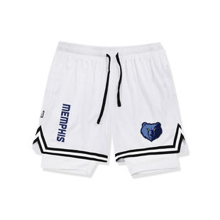 灰熊队篮球短裤男热火勇士实战训练四分裤带内衬假两件运动跑步裤