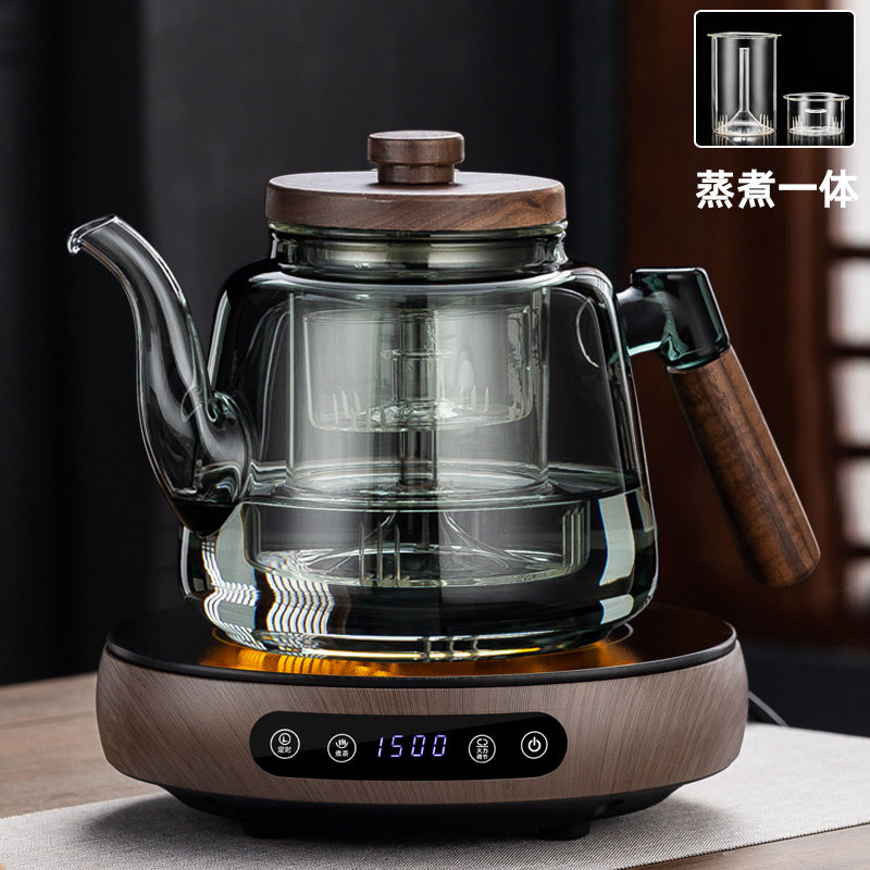 高硼硅玻璃煮茶壶胡桃木