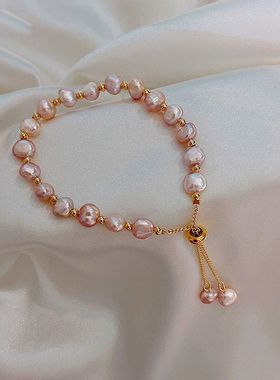 巴洛克天然淡水珍珠手链鱼尾ins小众设计学生闺蜜姐妹简约手环潮