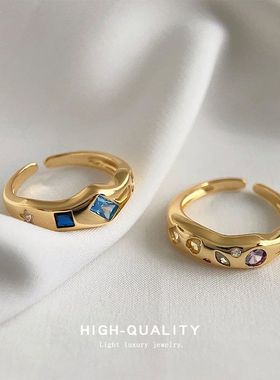 微镶锆石镀18K真金彩色开口可调节时尚通勤戒指义乌饰品指环手饰