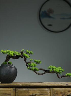 新中式仿真绿植迎客松盆景酒店茶室桌面玄关居家装饰品微景观摆件
