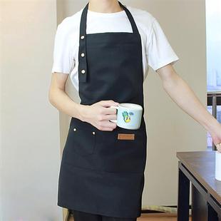 中餐厅西餐咖啡师围裙定制logo印字奶茶理发店工作服网红帆布围裙