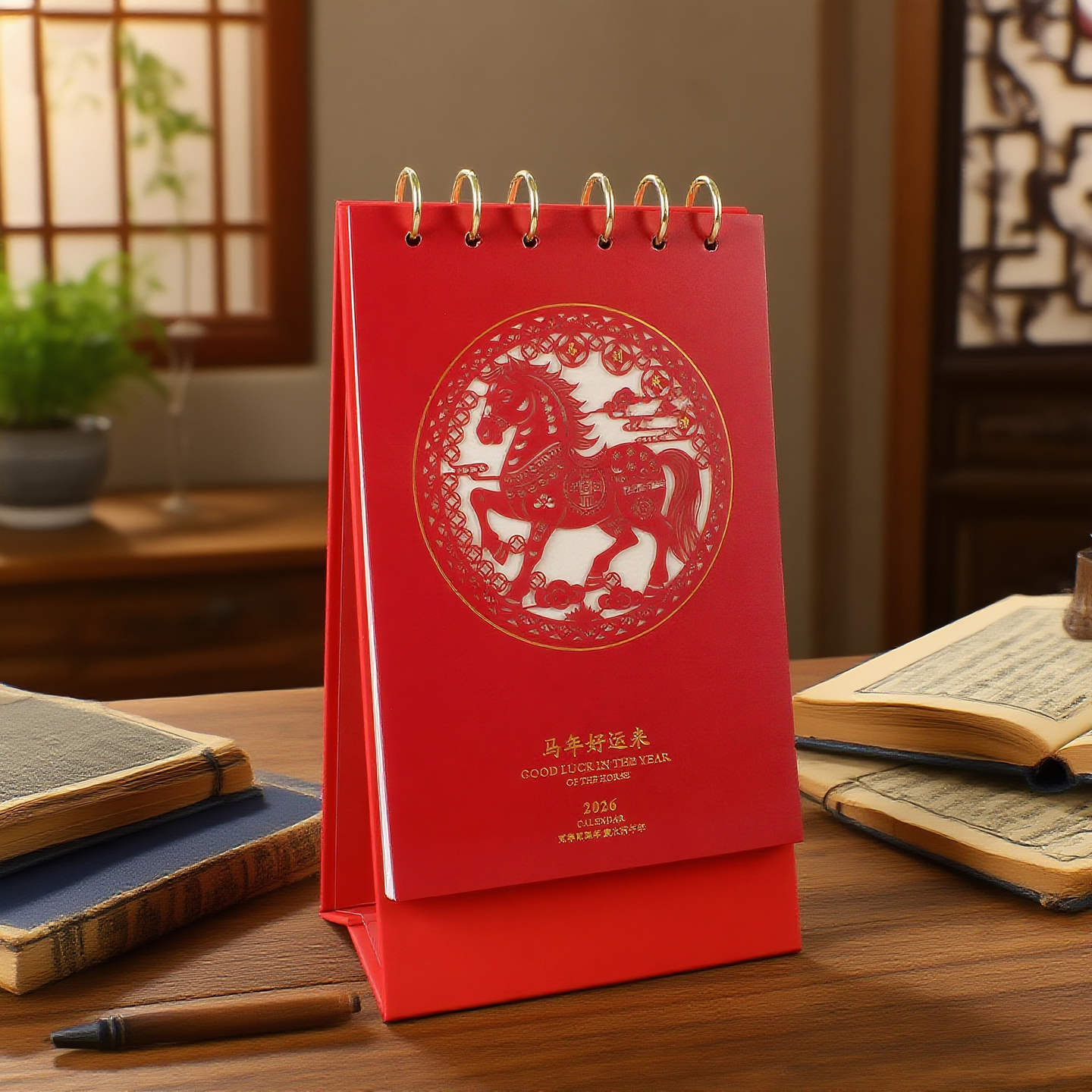 2026马年新款高级马年加厚铁环台历企业商务办公桌面摆件日历企业礼品广告定制logo