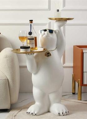 轻奢创意客厅北极熊大型落地摆件收纳双托盘玄关乔迁新居软装饰品