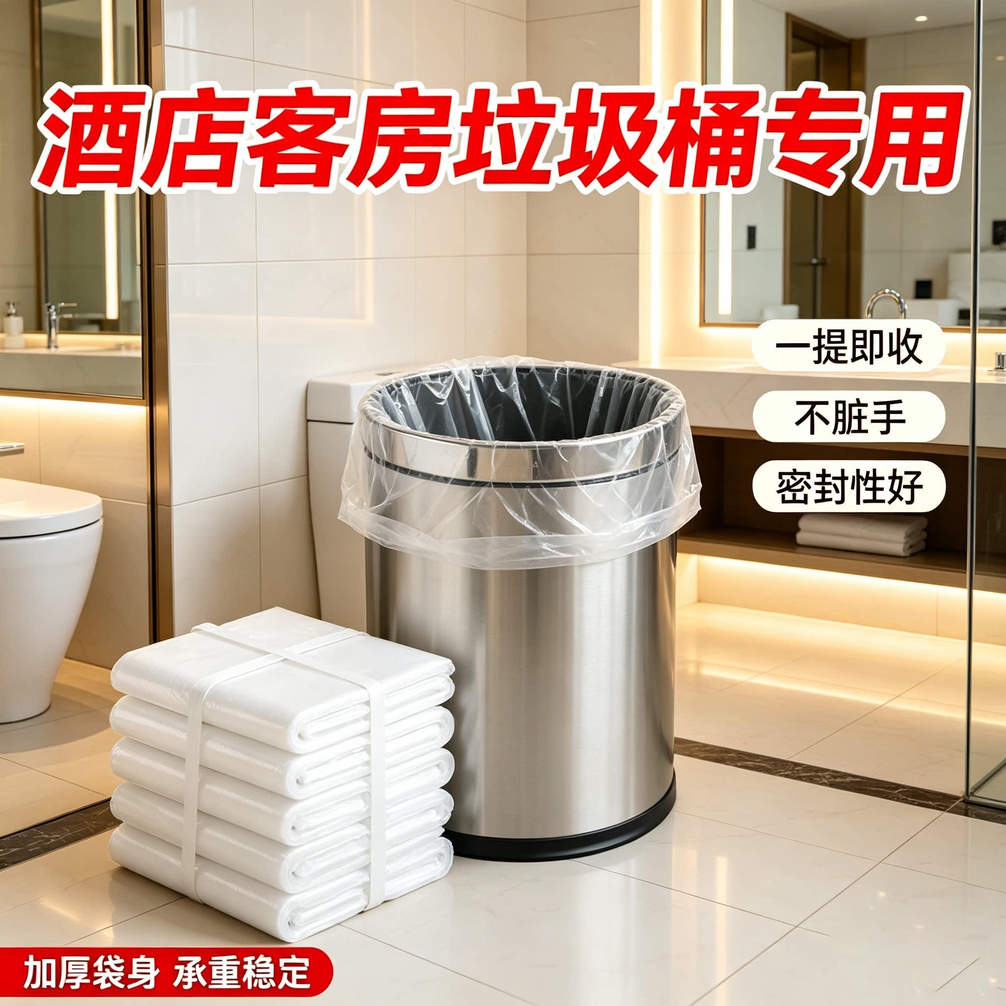 宾馆酒店专用客房用品一次性白色平口加厚黑色小垃圾袋小号45透明