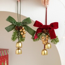 圣诞节装饰品圣诞铃铛花环松果挂件圣诞树蝴蝶结风铃门挂道具挂饰