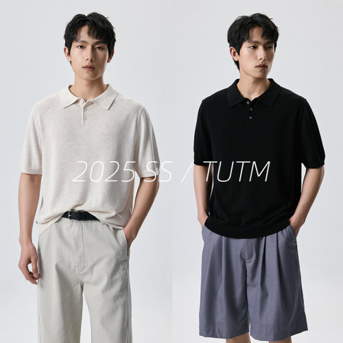 TUTM男装 14针天丝羊毛混纺针织衫男款新款夏季短袖POLO衫半袖