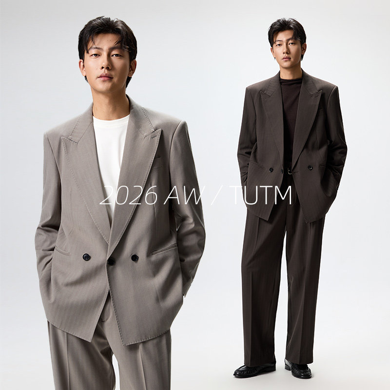TUTM男装 羊毛混纺肌理感纹理休闲西装外套春秋ROW风垫肩西服套装