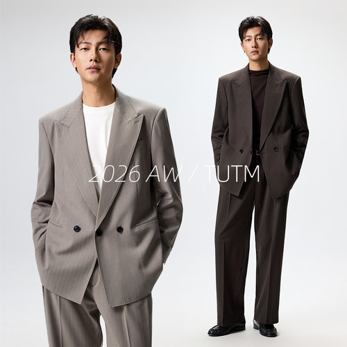 TUTM男装 羊毛混纺肌理感纹理休闲西装外套春秋ROW风垫肩西服套装
